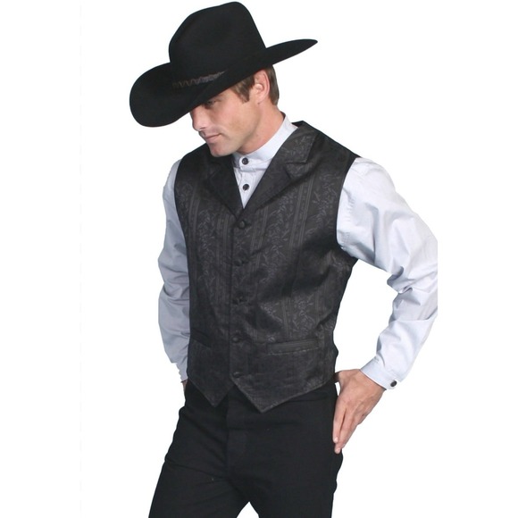 Scully Other - NWT Scully Floral Jacquard Eaton Vest Mens sz.L Waist Coat Western Wedding Black